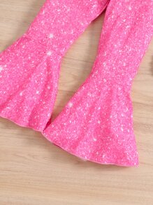 SHEIN 小女童小熊印花扭結下擺T恤和喇叭褲 - 彩色 - 查看 6