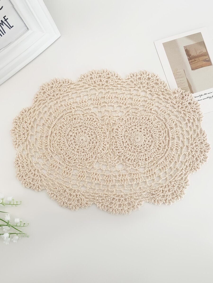 1/2/4 件米色椭圆形餐垫适用于餐厅厨房餐桌装饰，波西米亚风格手工钩针花朵餐垫，简约实用的多用途桌布，适用于婚礼派对节日装饰 - 米色 - 查看 1