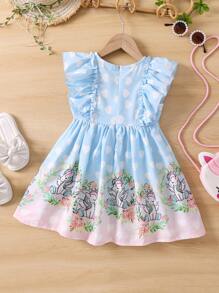 Toddler Girls Unicorn & Heart Print Ruffle Trim Dress - Multicolor - View 2