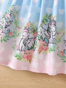 Toddler Girls Unicorn & Heart Print Ruffle Trim Dress - Multicolor - View 5