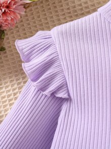 Toddler Girls Butterfly Appliques Ruffle Trim Contrast Mesh Hem Dress - Mauve Purple - View 3