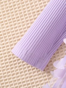 Toddler Girls Butterfly Appliques Ruffle Trim Contrast Mesh Hem Dress - Mauve Purple - View 4