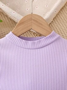 Toddler Girls Butterfly Appliques Ruffle Trim Contrast Mesh Hem Dress - Mauve Purple - View 6