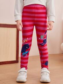 Toddler Girls Striped & Cartoon Graphic Leggings - Multicolor - View 1