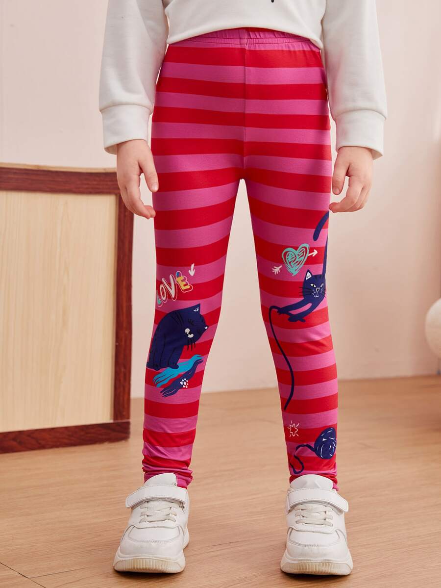 Toddler Girls Striped & Cartoon Graphic Leggings - Multicolor - View 1