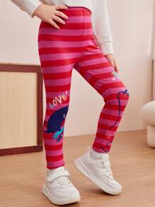 Toddler Girls Striped & Cartoon Graphic Leggings - Multicolor - View 5