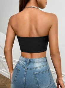 SHEIN SXY 素色短款抹胸上衣 - 黑色 - 查看 2