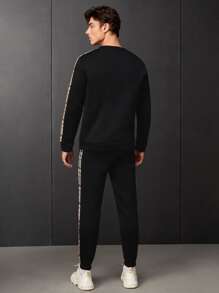 SWAVVY 1pc Plaid Print Sweatshirt & 1pc Joggers - Black - View 2