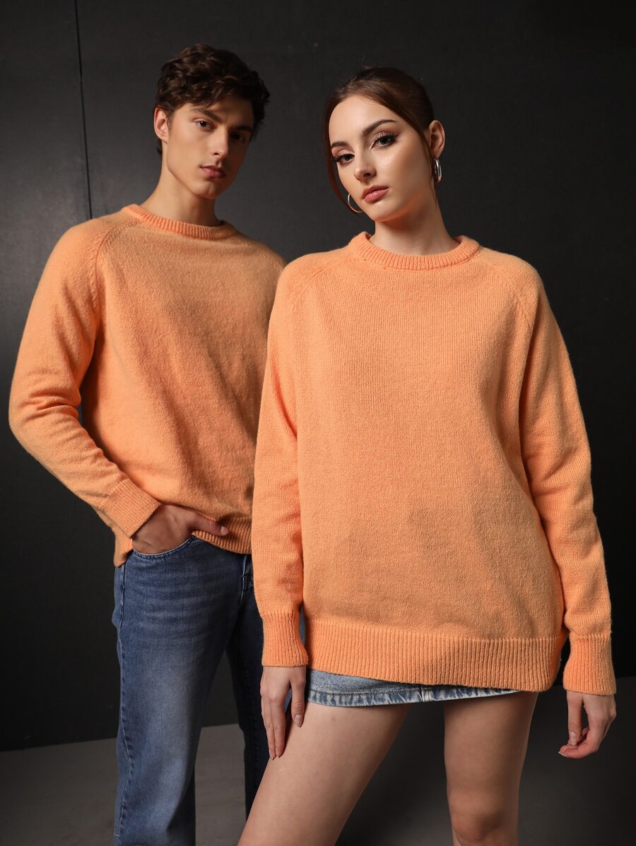 Manfinity 1 pieza Jersey unicolor de manga raglán - Naranja Coral - Ver 1