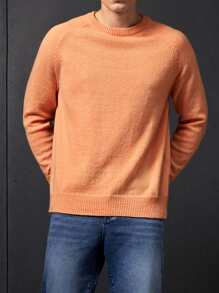 Manfinity 1 pieza Jersey unicolor de manga raglán - Naranja Coral - Ver 4