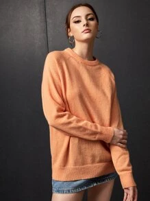 Manfinity 1 pieza Jersey unicolor de manga raglán - Naranja Coral - Ver 7