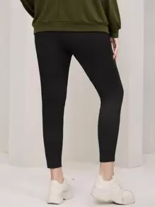 Mulvari Plus Letter Patched Detail Split Hem Leggings - Black - View 2