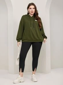 Mulvari Plus Letter Patched Detail Split Hem Leggings - Black - View 6