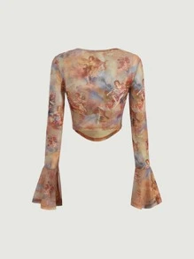 SHEIN MOD Figure Graphic Flounce Sleeve Tee - Multicolor - View 7