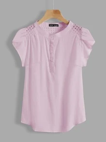 SHEIN LUNE Áo sơ mi Nút màu trơn trắng Casual - Màu Hồng baby - Xem 1
