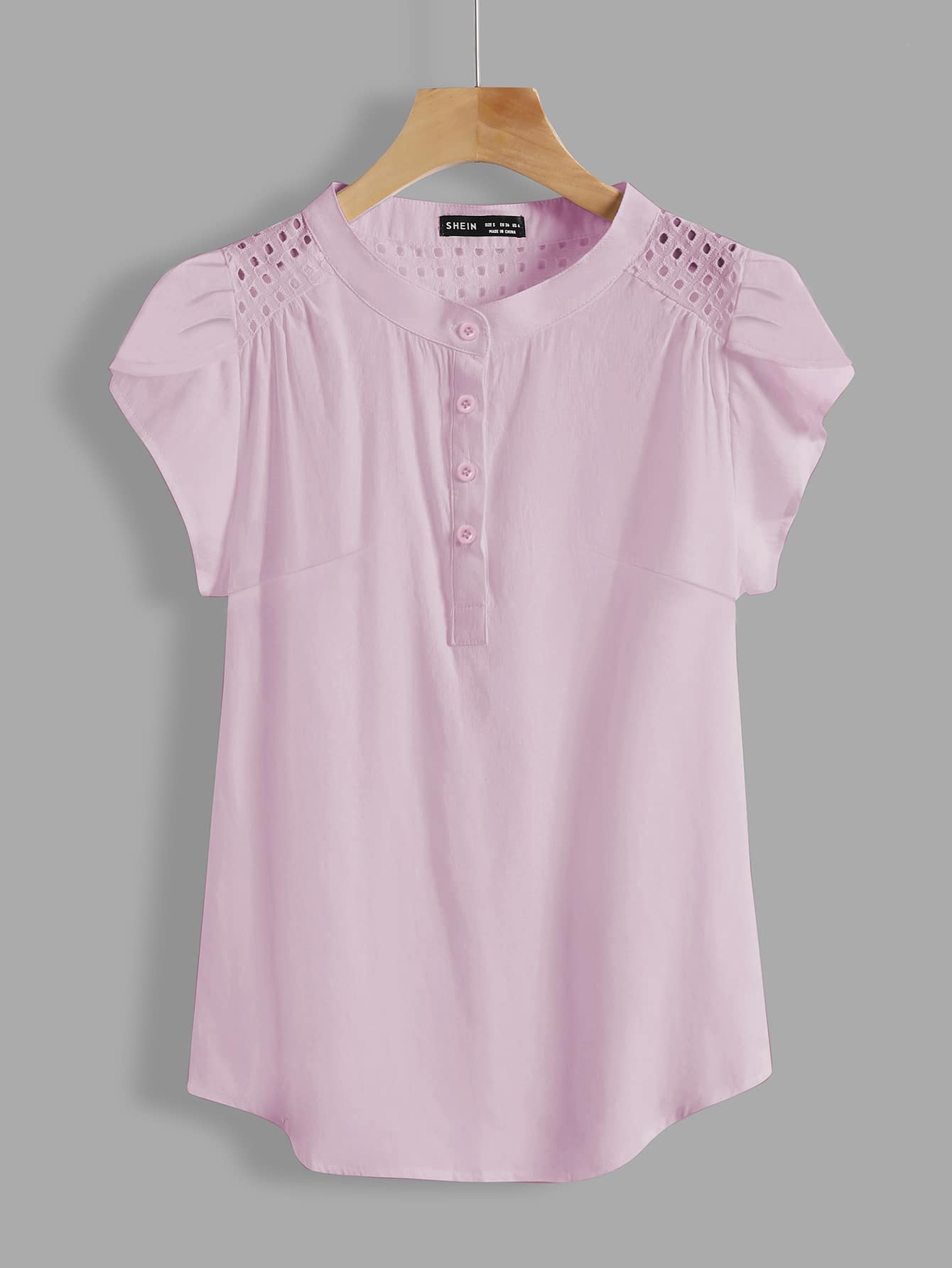 SHEIN LUNE Áo sơ mi Nút màu trơn trắng Casual - Màu Hồng baby - Xem 1