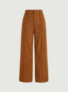 SHEIN MOD Seam Front Wide Leg Corduroy Trousers - Brown - View 1