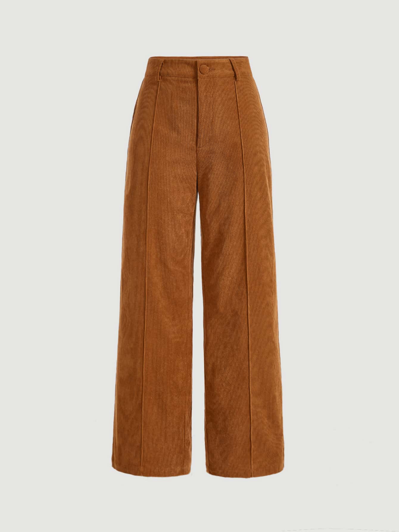 SHEIN MOD Seam Front Wide Leg Corduroy Trousers - Brown - View 1