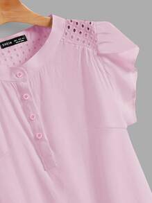 SHEIN LUNE Áo sơ mi Nút màu trơn trắng Casual - Màu Hồng baby - Xem 3