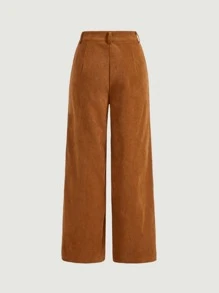 SHEIN MOD Seam Front Wide Leg Corduroy Trousers - Brown - View 5