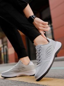 Nam Đồ họa Chữ cái Mặt trước thắt dây Giày thể thao , Chóp giầy tròn Giày Chạy bộ Đối với Hằng ngày - Xám - Xem 3