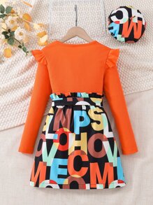 Girls Ruffle Trim Tee & Letter Graphic Belted Skirt - Multicolor - View 2