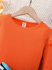 Girls Ruffle Trim Tee & Letter Graphic Belted Skirt - Multicolor - View 3