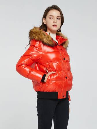 Zip Up Fuzzy Hooded Down Coat