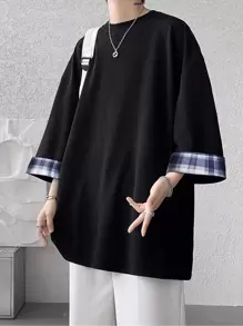 Claim Dot Loose Fit Men's Plaid Cuff Tee - Black - View 1