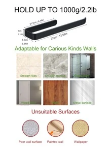 1pc Self-adhesive Towel Bar - Black - View 2