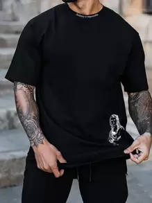 Manfinity Homme 男士人像圖案T恤 - 黑色 - 查看 1