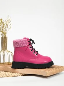 女孩加絨內裏前綁帶馬丁靴 - 玫紅色 - 查看 4