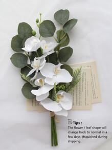 1 件人造蝴蝶兰丝绸花新娘花束、假植物、秋季装饰、房间、书桌、花园装饰、房间装饰用品 - 白色 - 查看 4