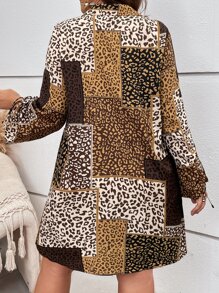 SHEIN LUNE Plus Patchwork & Leopard Print Shirt Dress - Multicolor - View 2