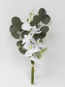 1 件人造蝴蝶兰丝绸花新娘花束、假植物、秋季装饰、房间、书桌、花园装饰、房间装饰用品 - 白色 - 查看 5