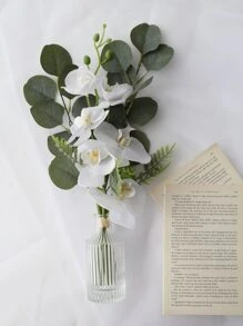 1 件人造蝴蝶兰丝绸花新娘花束、假植物、秋季装饰、房间、书桌、花园装饰、房间装饰用品 - 白色 - 查看 6