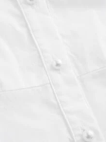 SHEIN MOD Frill Trim Button Front Asymmetrical Hem Shirt - White - View 5