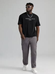 Manfinity EMRG Men Plus Slogan & Figure Graphic Drop Shoulder Tee - Black - View 3