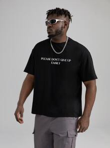 Manfinity EMRG Men Plus Slogan & Figure Graphic Drop Shoulder Tee - Black - View 4