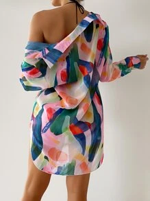 SHEIN Swim Allover Print Button Front Kimono Summer - Multicolor - View 2