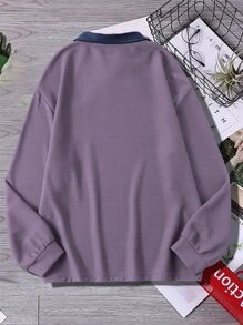 Manfinity Hypemode Men Letter Patched Contrast Collar Polo Shirt - Dusty Purple - View 2