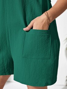 SHEIN VCAY Quần yếm thắt nút có túi Plus phía trước - Màu xanh lá cây đậm - Xem 4