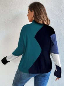 SHEIN LUNE Plus Colour Block Mock Neck Drop Shoulder Jumper - Multicolor - View 2