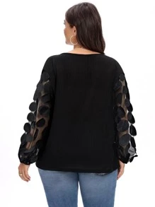 SHEIN Clasi áo nữ kích thước lớn Tương phản Mesh Đề can màu trơn Giải trí - màu đen - Xem 2