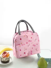 1pc Candy Print Lunch Bag - Pink - View 5