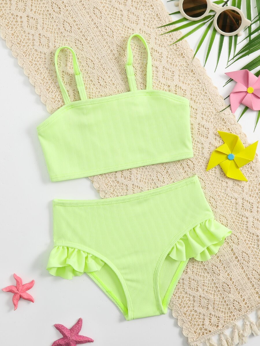 Conjunto de bikini con volantes para niña, ideal para el verano y la playa - verde menta - Ver 1