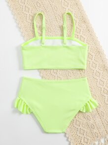 Conjunto de bikini con volantes para niña, ideal para el verano y la playa - verde menta - Ver 2