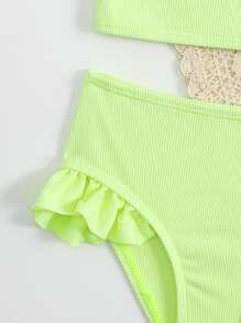 Conjunto de bikini con volantes para niña, ideal para el verano y la playa - verde menta - Ver 3