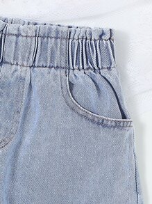 SHEIN Girls Block Striped Print Ruffle Trim Cami Top & Ripped Denim Shorts - Multicolor - View 7