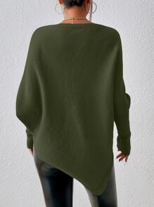SHEIN Essnce Batwing Sleeve Asymmetrical Hem Jumper - Army Green - View 2